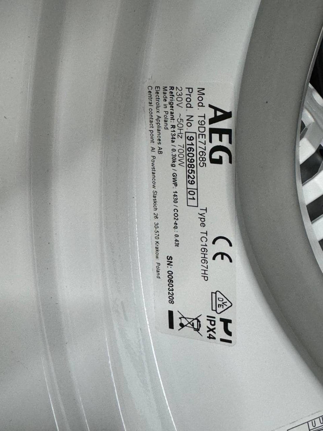 AEG б/у T9DE77685 (Type TC16H67HP)
